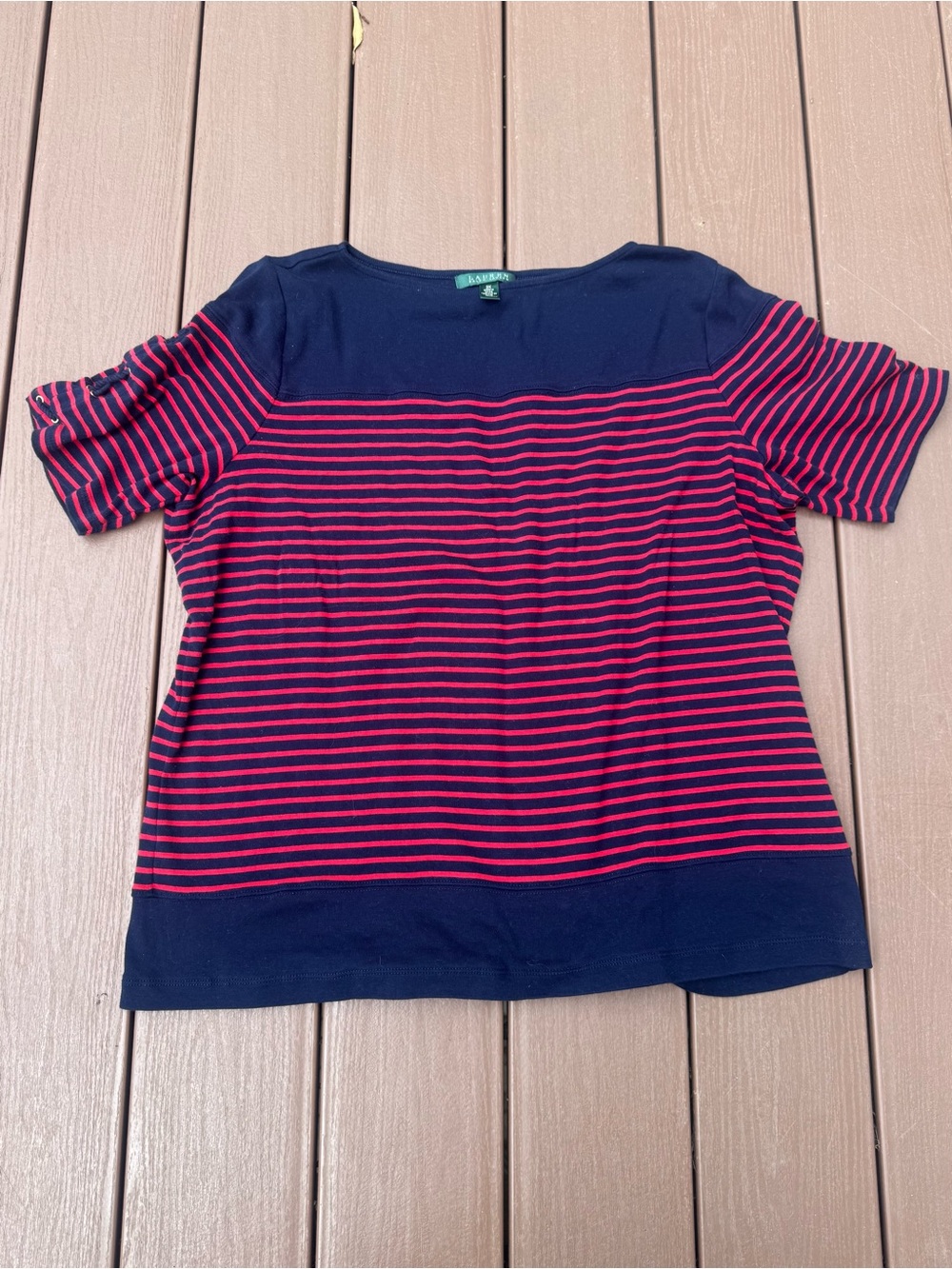 Ralph Lauren LRL Womens Striped Boat Neck Short Sleeve Top 2XL Red Blue Nautical